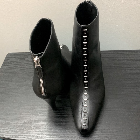 ZARA Black Leather Ankle Boots with Studs - Picture 4 of 9